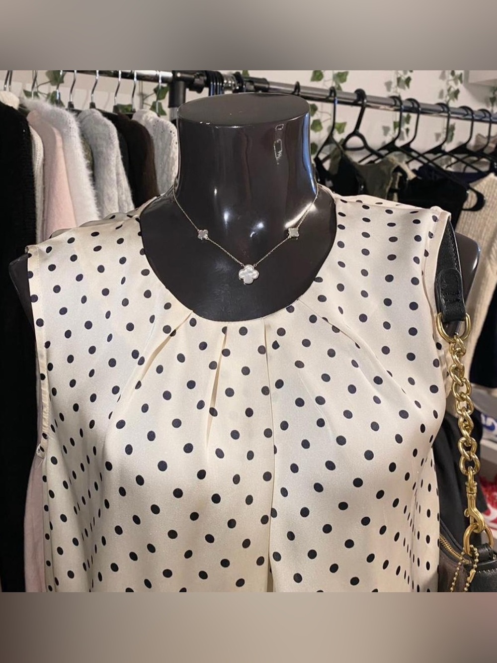 Jones New York Cream Sleeveless Polka Dot Blouse